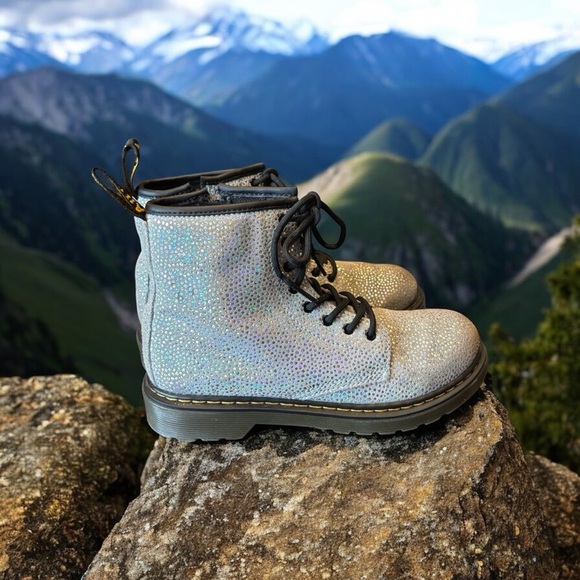 Dr. Martens Junior Pascal 1460 Iridescent Gray Suede LeatherCombat Boots - Picture 4 of 9